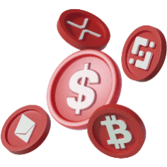 bunch of red coins with cryptocurrencies symbol that represents both fiat and crypto support